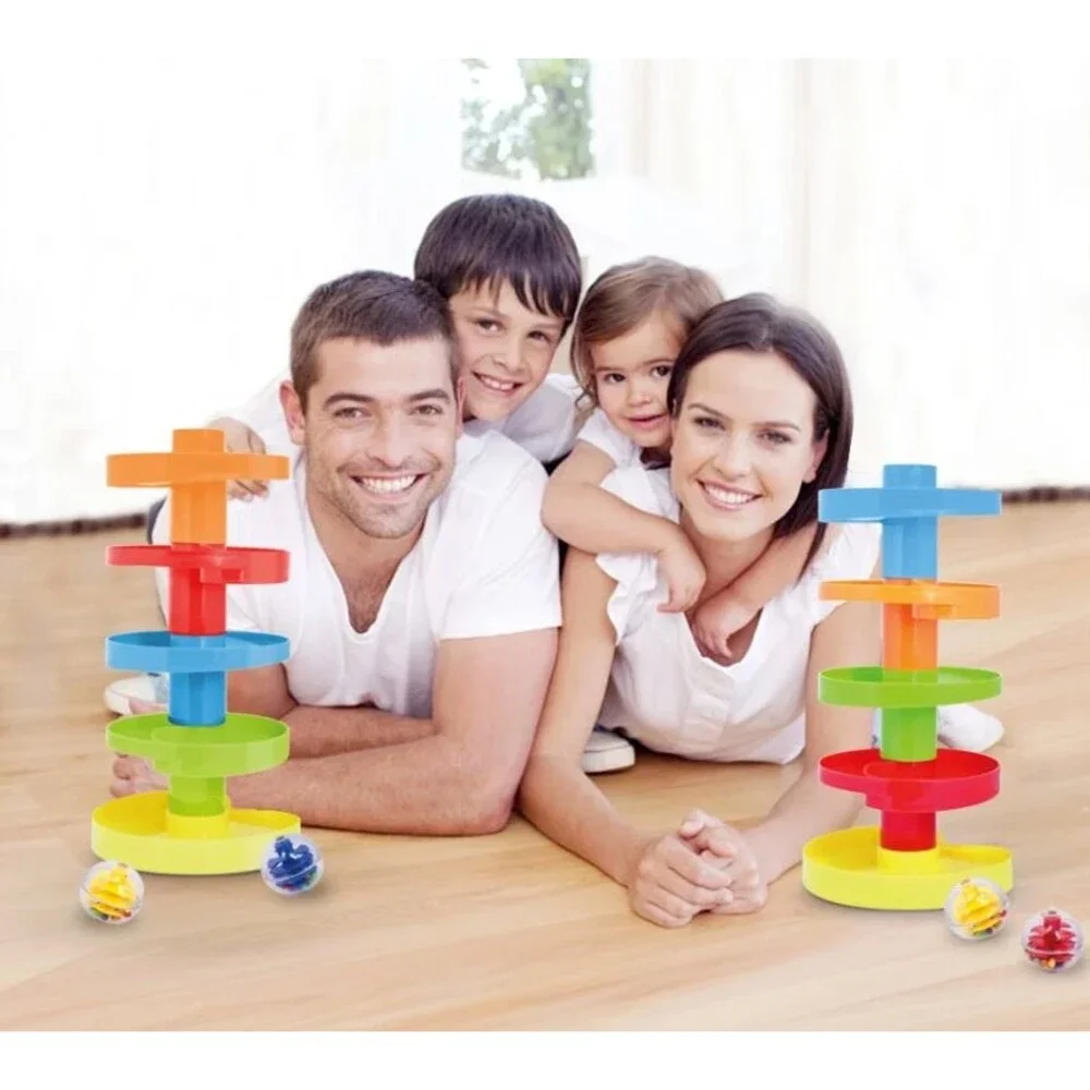 NEW Rainbow Educational Double Ball Run Drop Toy 2 Towers Toddler Swirl Ball 9M+ - Picture 2 of 7